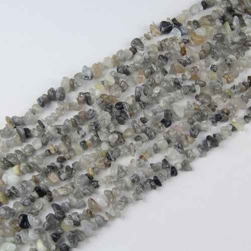 31.5 inch natural irregular 5-8mm black rutilated quartz beaded necklace, grounding protection crystal jewelry for men and women layering