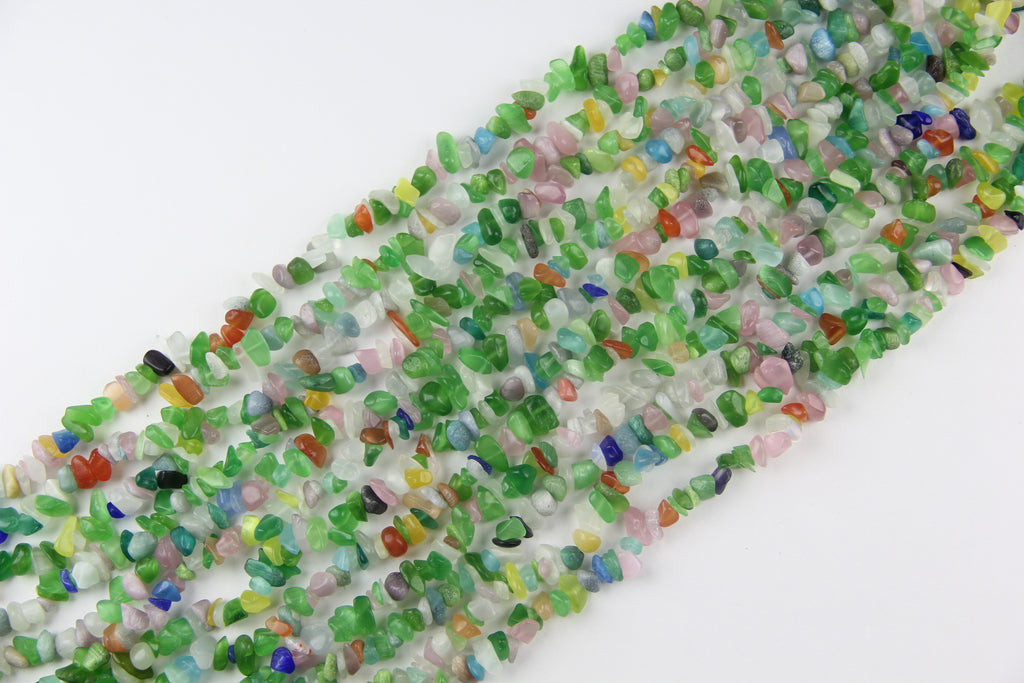 Irregular rainbow artificial cat eye stone long chain