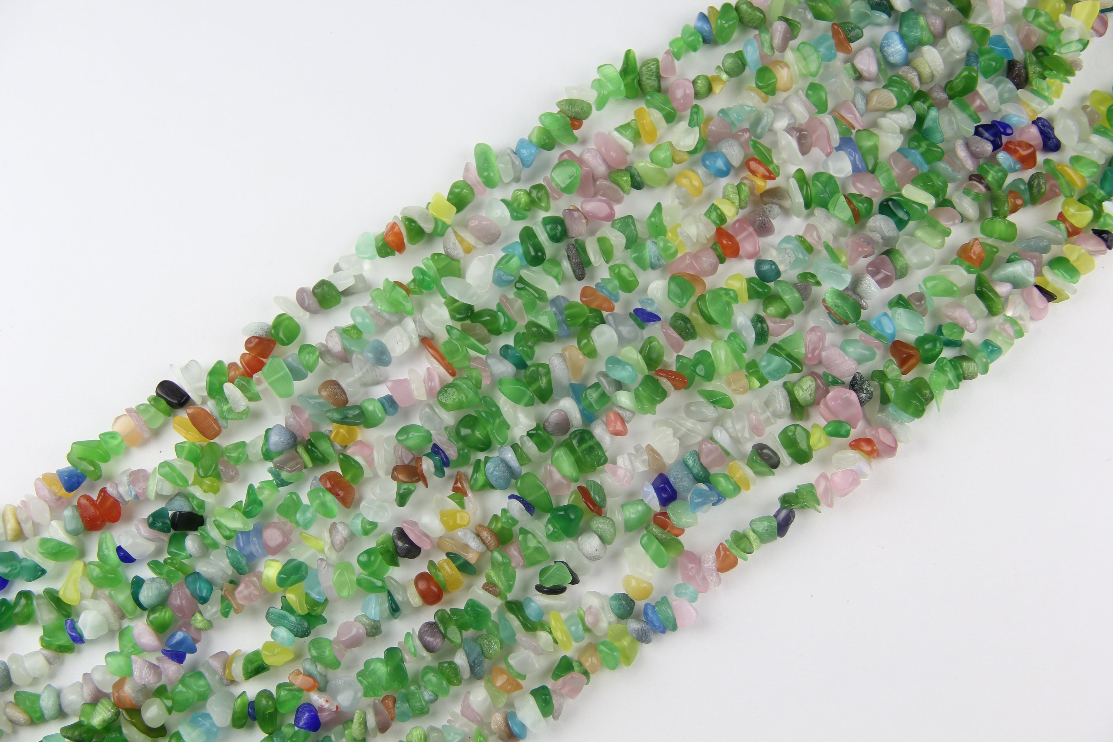 Irregular rainbow artificial cat eye stone long chain