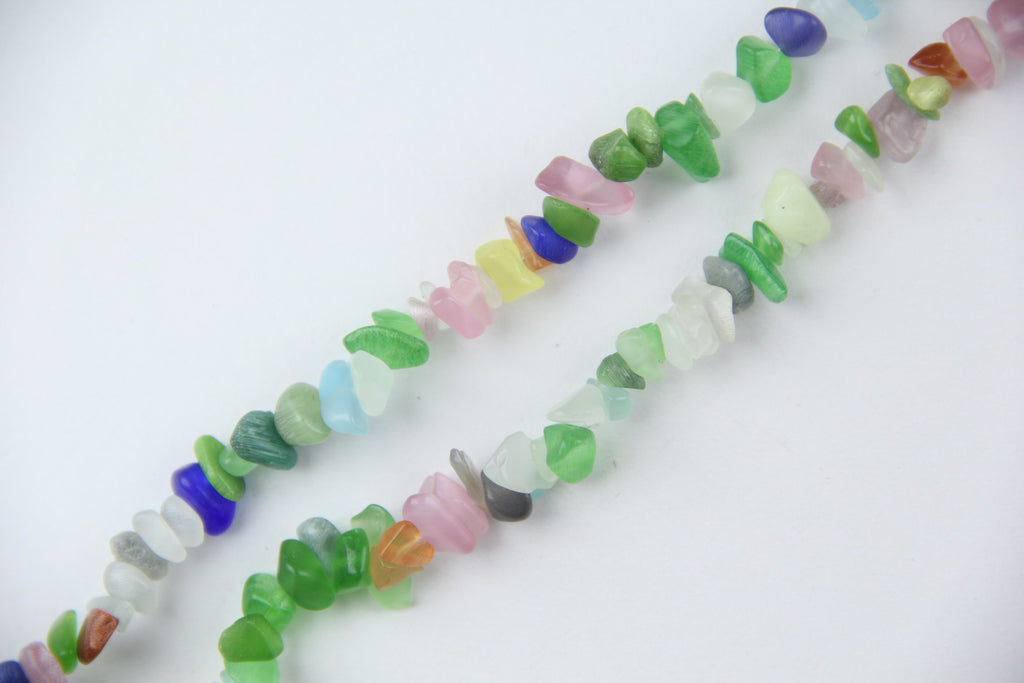 Irregular rainbow artificial cat eye stone long chain