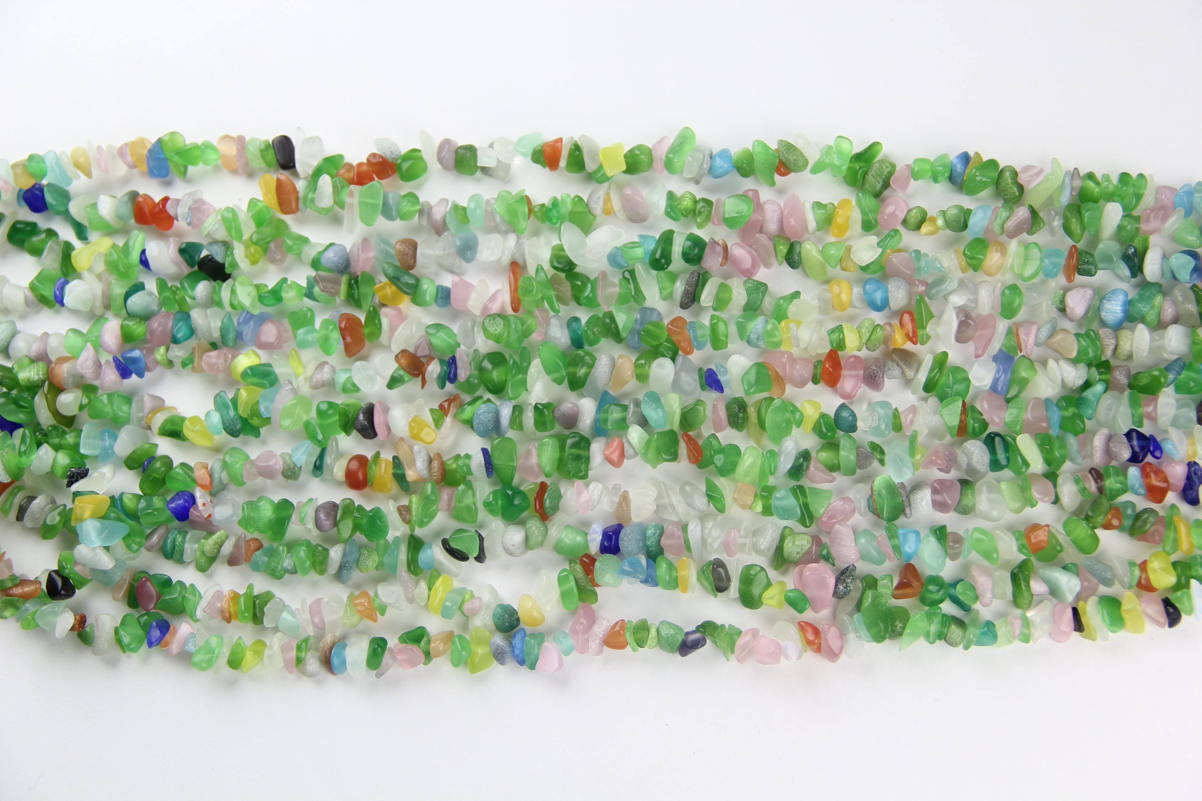 Irregular rainbow artificial cat eye stone long chain