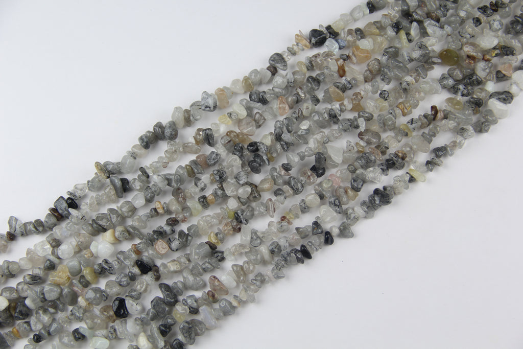 Irregular black hair crystal gravel long chain