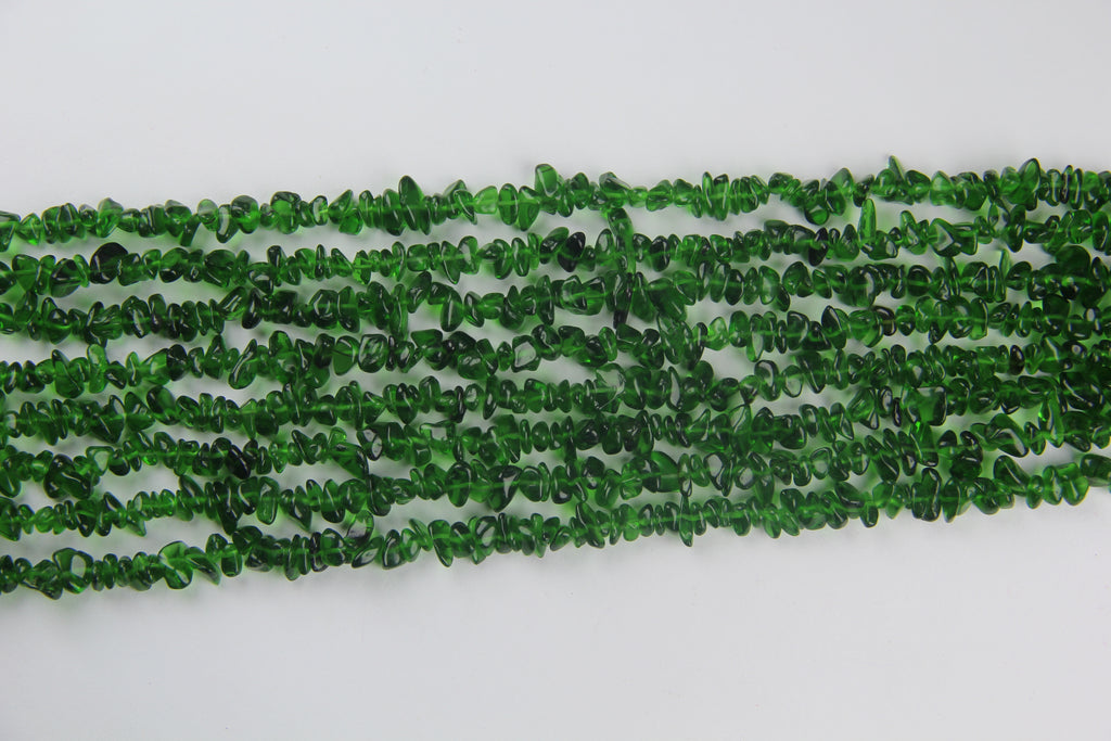 Irregular green glass long chain