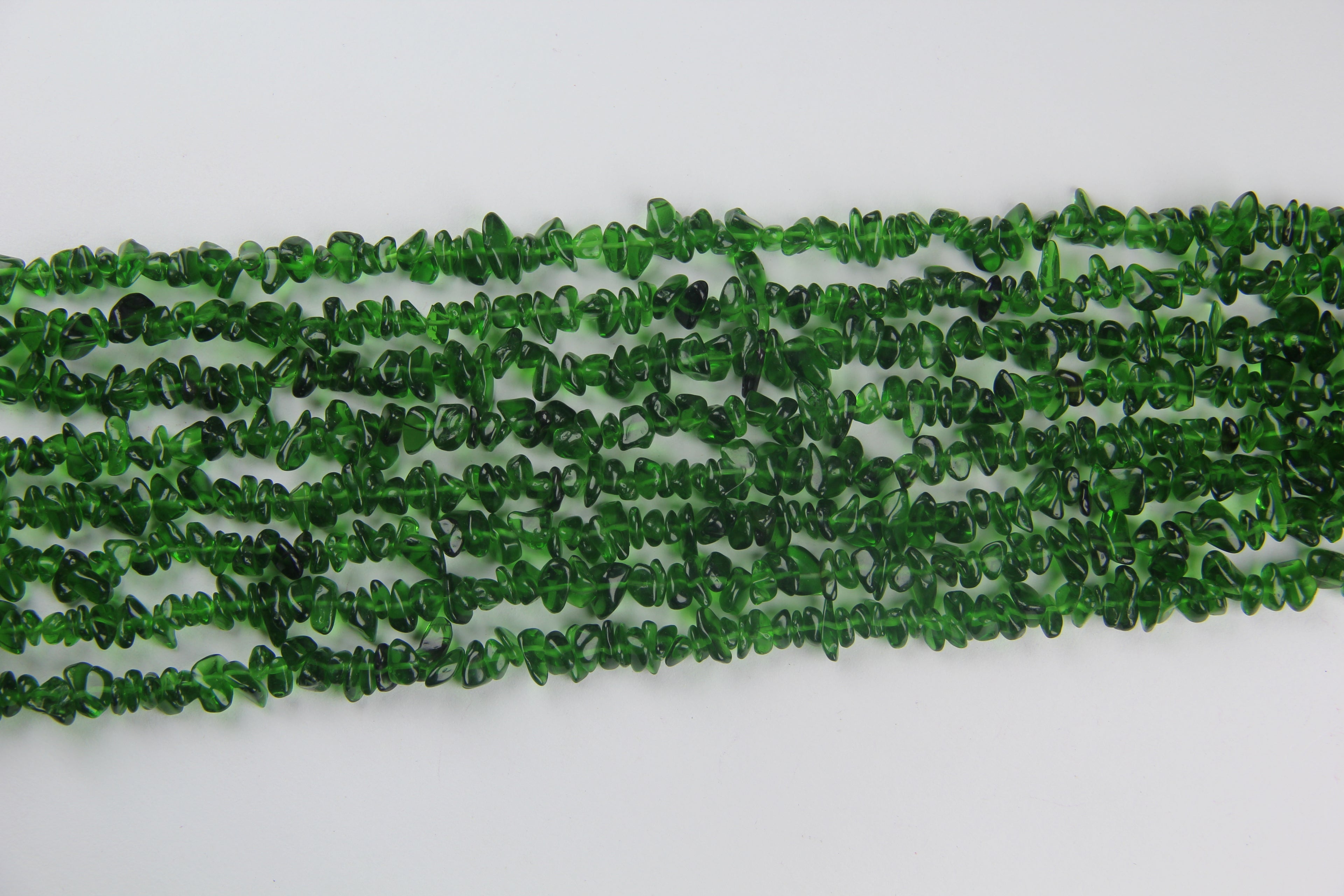 Irregular green glass long chain