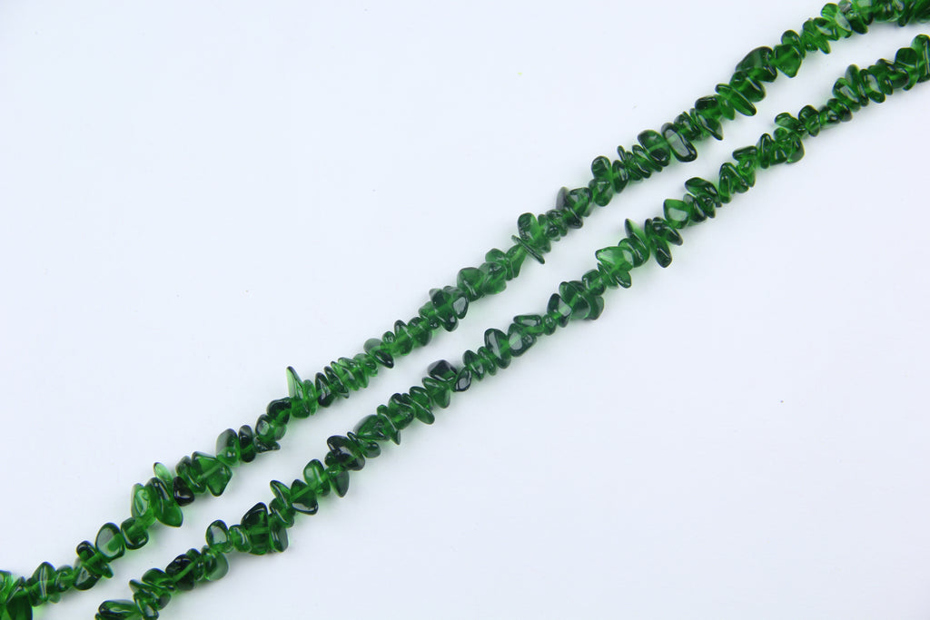 Irregular green glass long chain