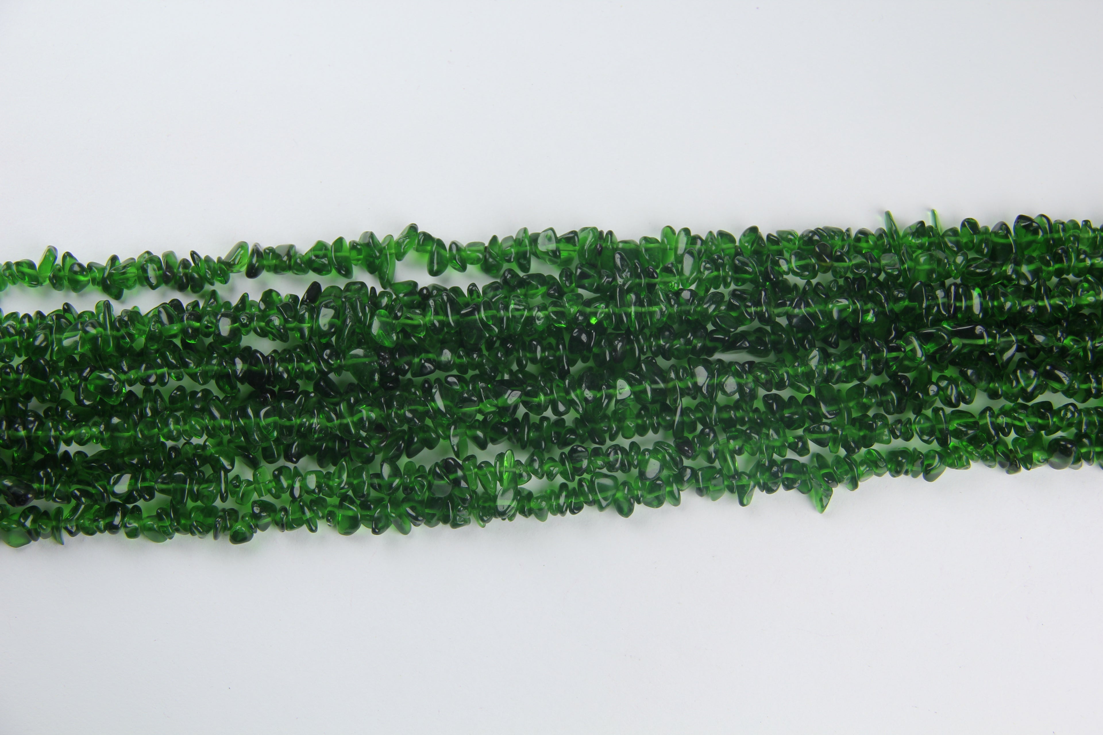 Irregular green glass long chain