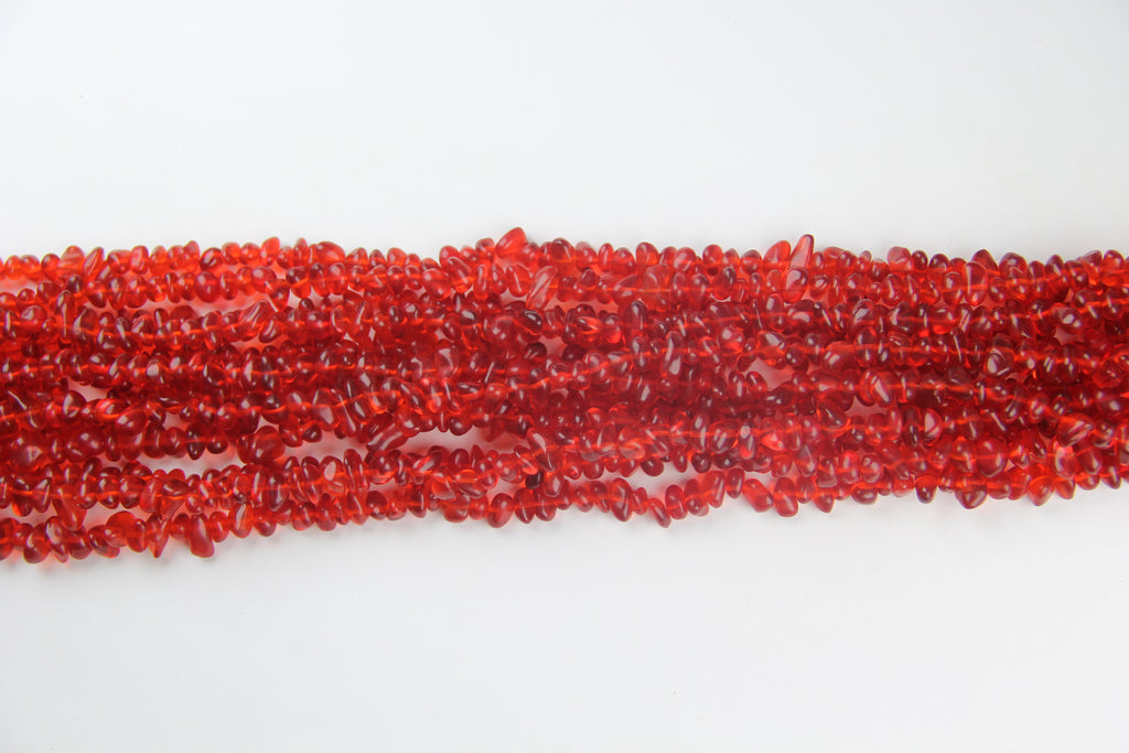 Irregular red glass broken stone long chain