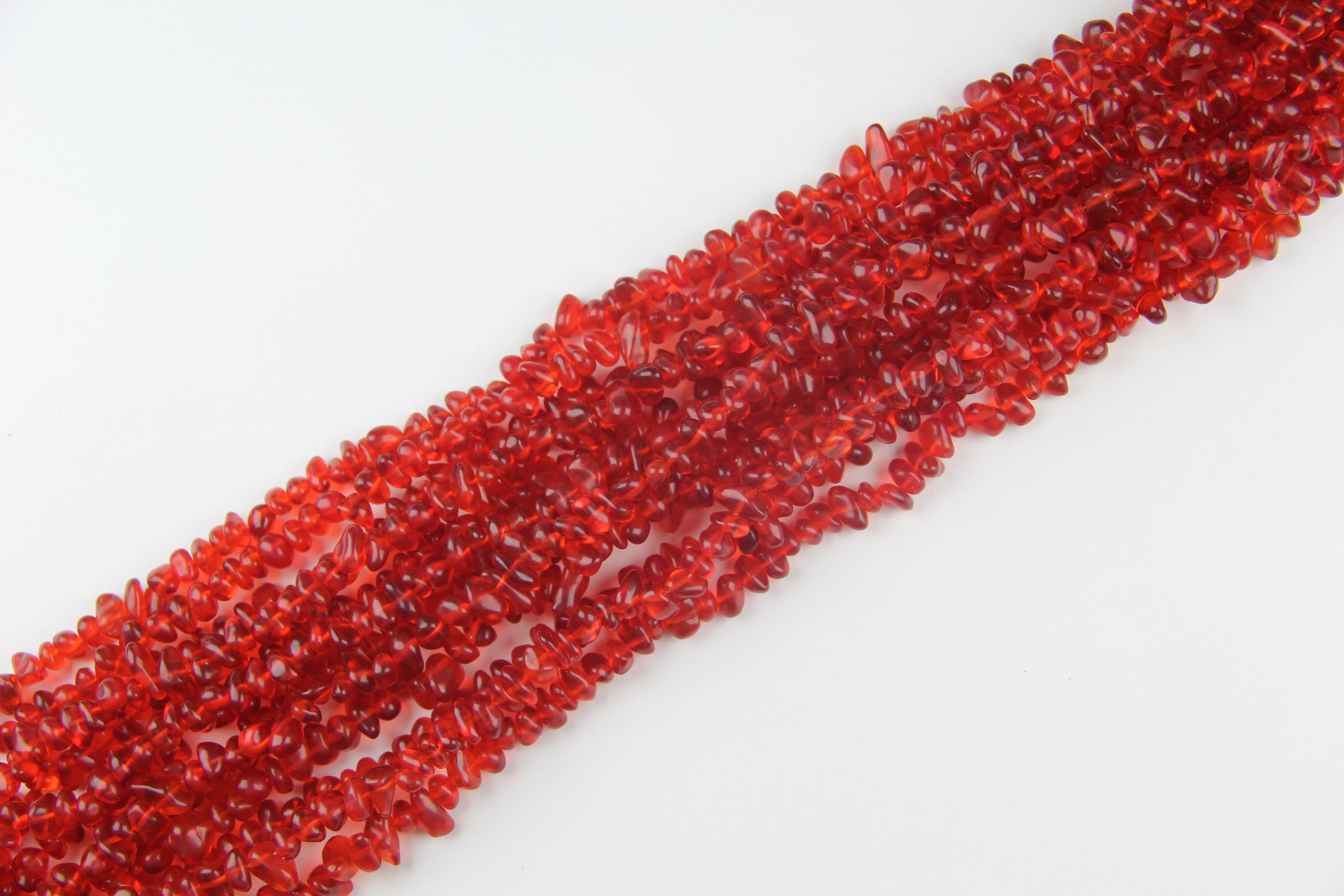 Irregular red glass broken stone long chain