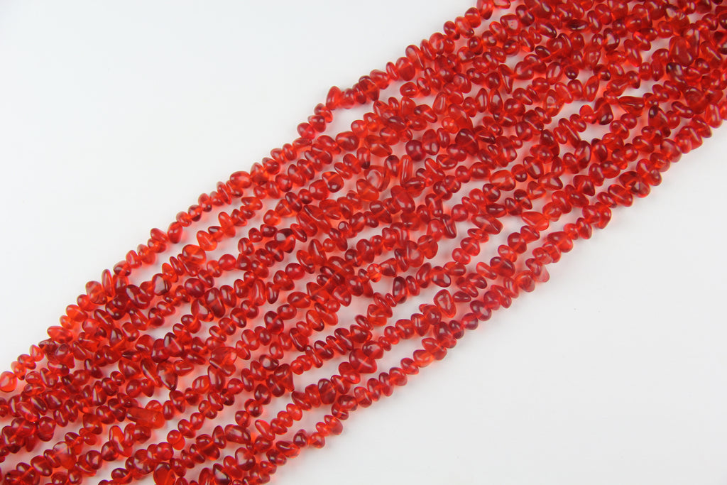 Irregular red glass broken stone long chain