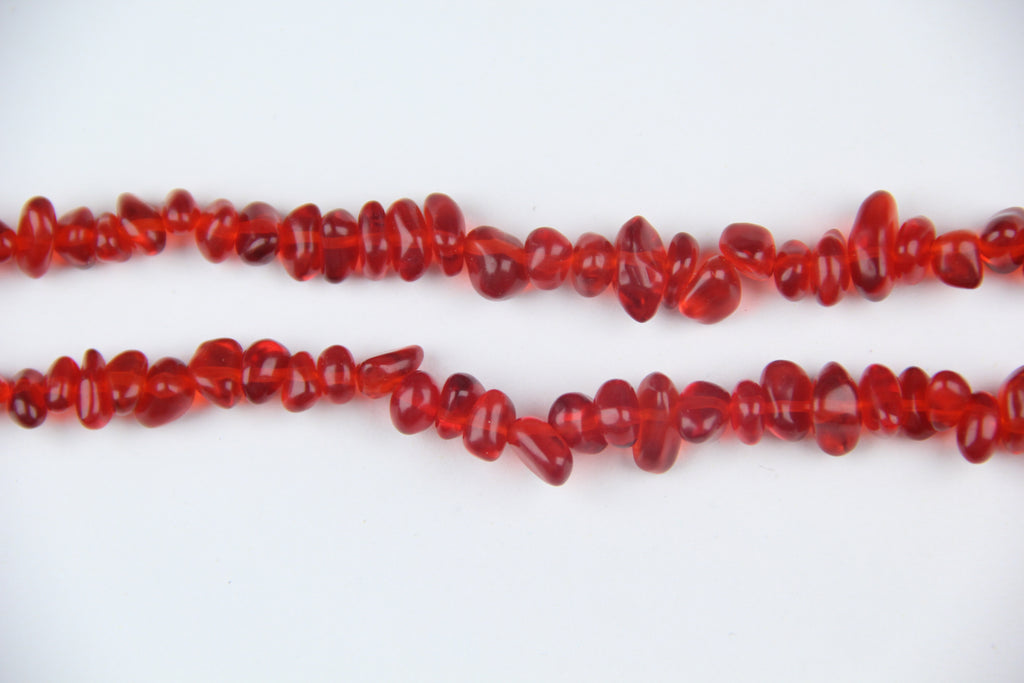Irregular red glass broken stone long chain