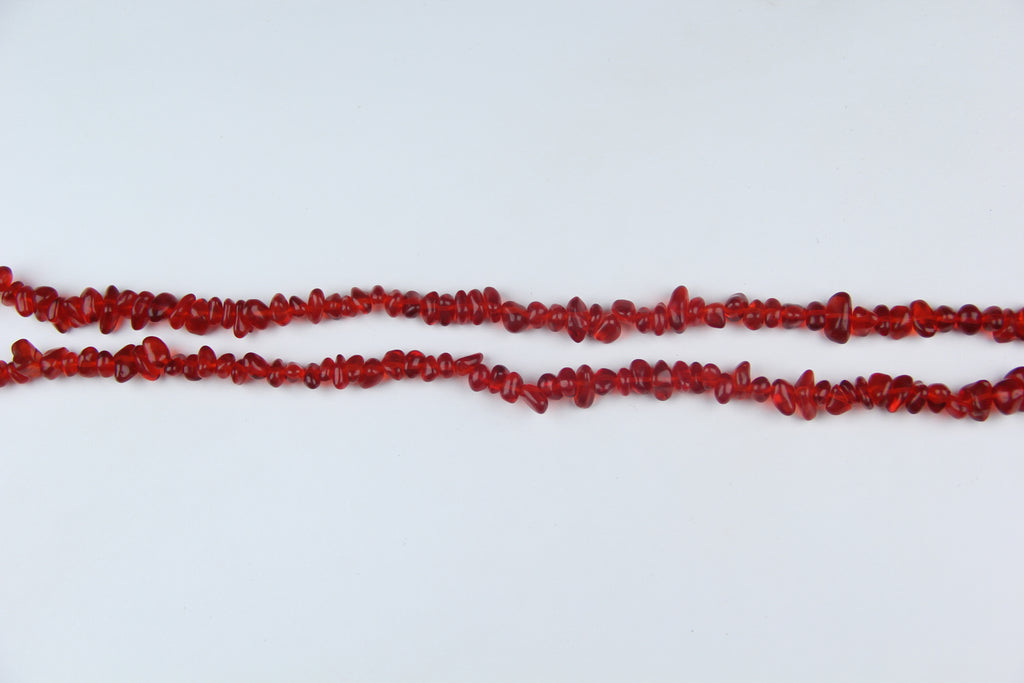 Irregular red glass broken stone long chain