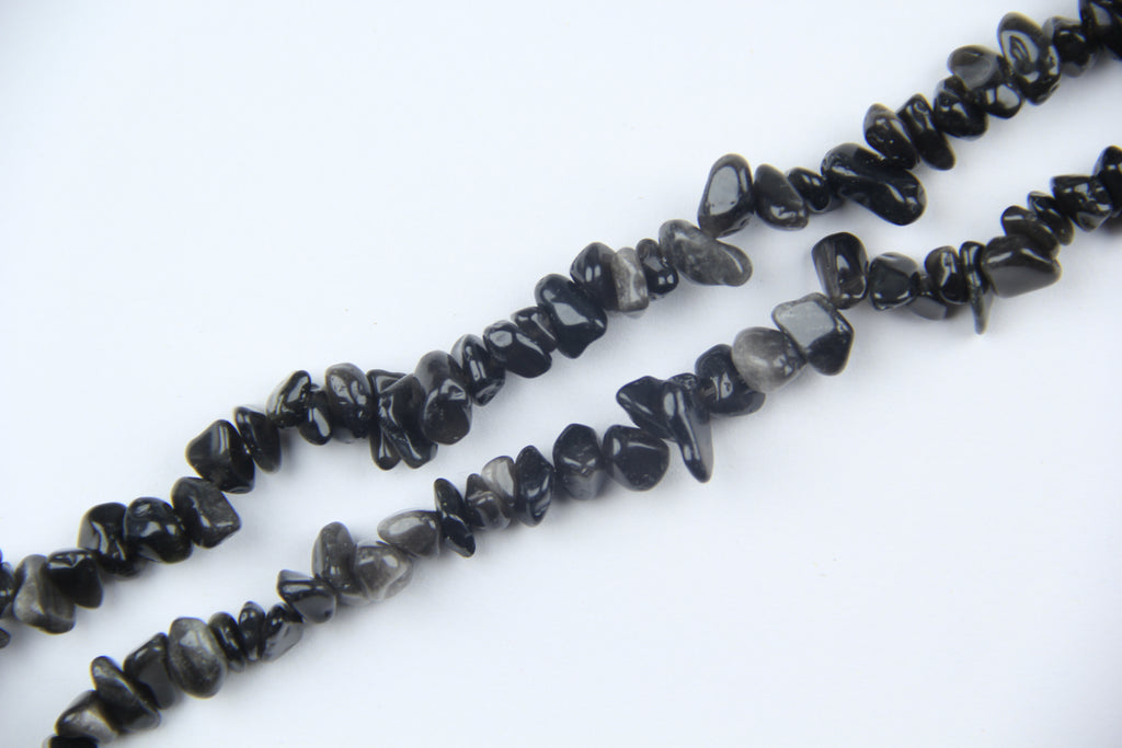 Irregular silver obsidian long chain