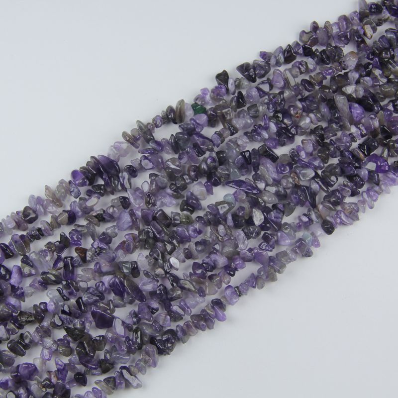 31.5 inch natural amethyst bead strand with 5-8mm irregular round beads threaded on nylon cord