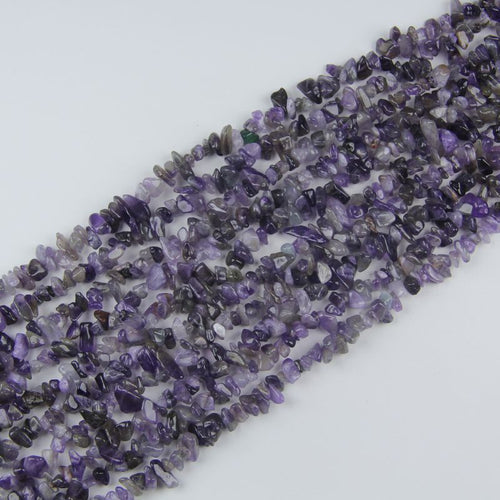 31.5 inch natural amethyst bead strand with 5-8mm irregular round beads threaded on nylon cord