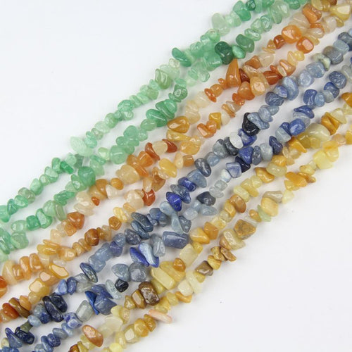 4 colors of Aventurine irregular chip beads (Green, Red, Blue, Yellow) 5-8mm displayed as the cover image. Note: 1 strand sold per order.