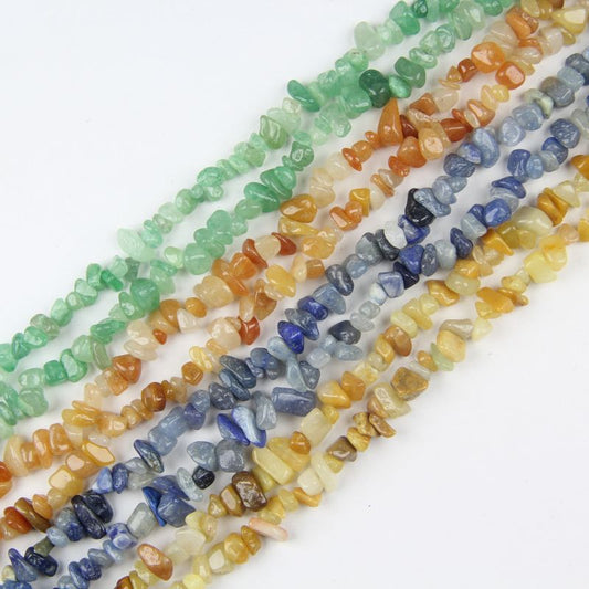 4 Colors Natural Aventurine Chip Beads Strand 80cm (31.5") - 5-8mm multiple flat layout display Pre-strung on Nylon Cord for Jewelry Making