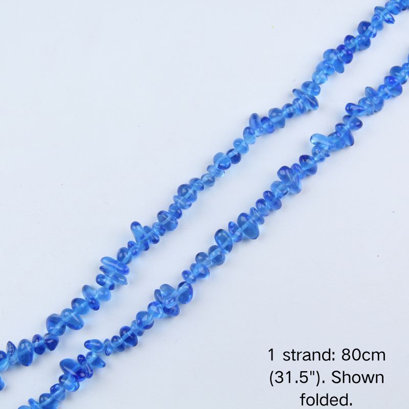 A single folded strand of blue glass chip beads.