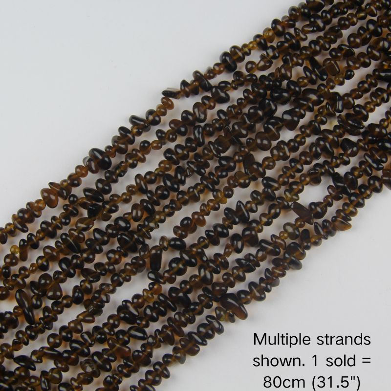 Multiple strands of 31.5" brown irregular glass chip beads (5-8mm) displayed on a white background. Note: 1 strand sold per order, measuring 80cm (31.5").