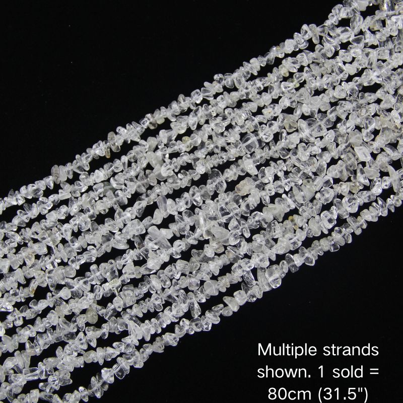 Multiple strands of 31.5" Clear White irregular crystal chip beads (5-8mm) displayed as the cover image. Note: 1 strand sold per order.