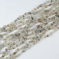 Colorful rabbit hair crystal bead strand 31.5 inches long on white background, multi-color 5-8mm irregular rutilated quartz chips strung on nylon cord