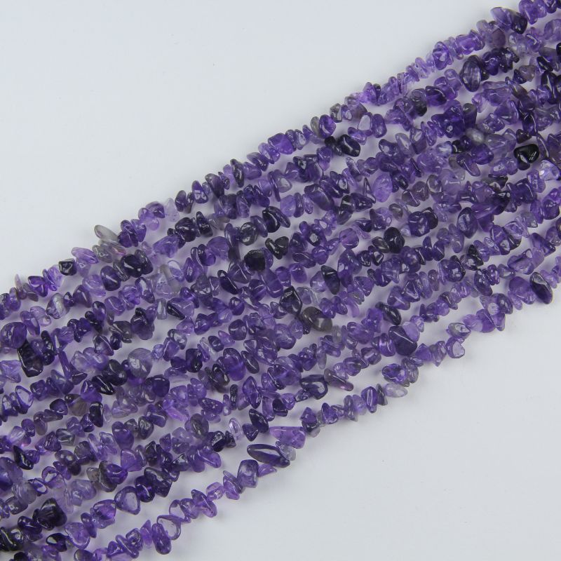 31.5 inch natural deep amethyst bead strand with 5-8mm irregular round beads threaded on nylon cord