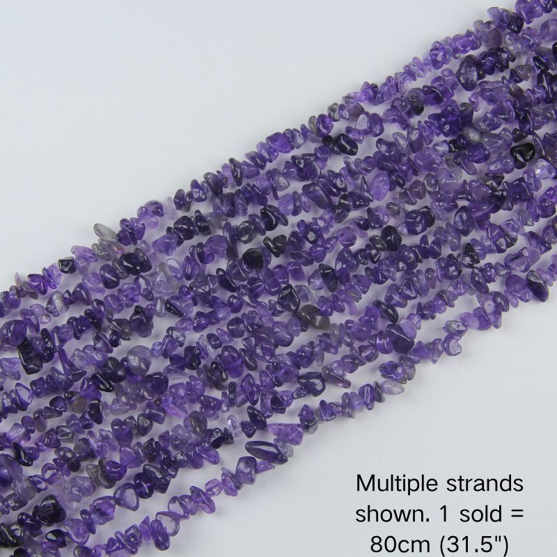 Multiple strands of 31.5" Deep Amethyst irregular crystal chip beads (5-8mm) displayed as the cover image. Note: 1 strand sold per order.