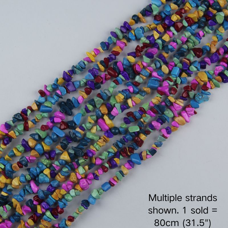 Multiple strands of 31.5" Dyed Multi-Color Turquoise chips (5-8mm) displayed as the cover image. Note: 1 strand sold per order.