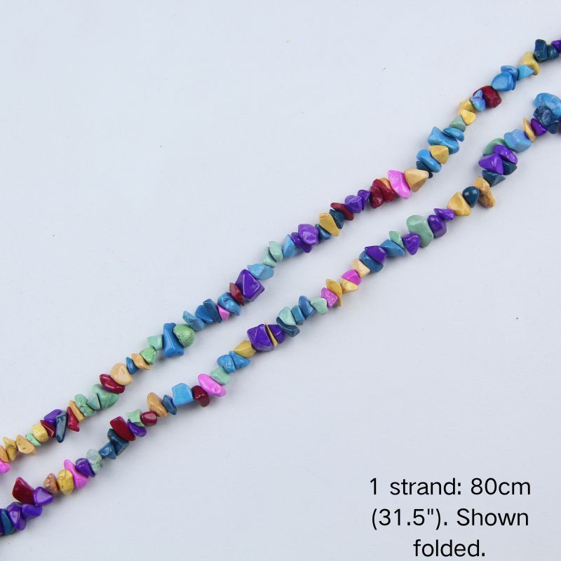 A single 80cm (31.5") strand of Dyed Multi-Color Turquoise chips, shown folded to display actual length.