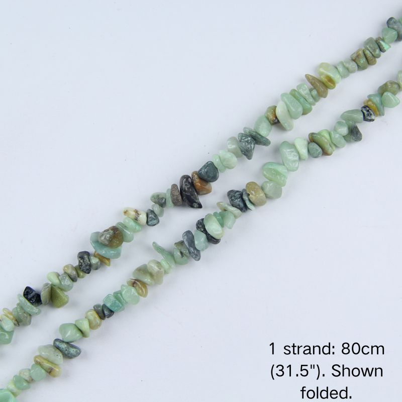 Single folded strand of 80cm natural Amazonite gravel beads on a white background, pre-strung on nylon cord.