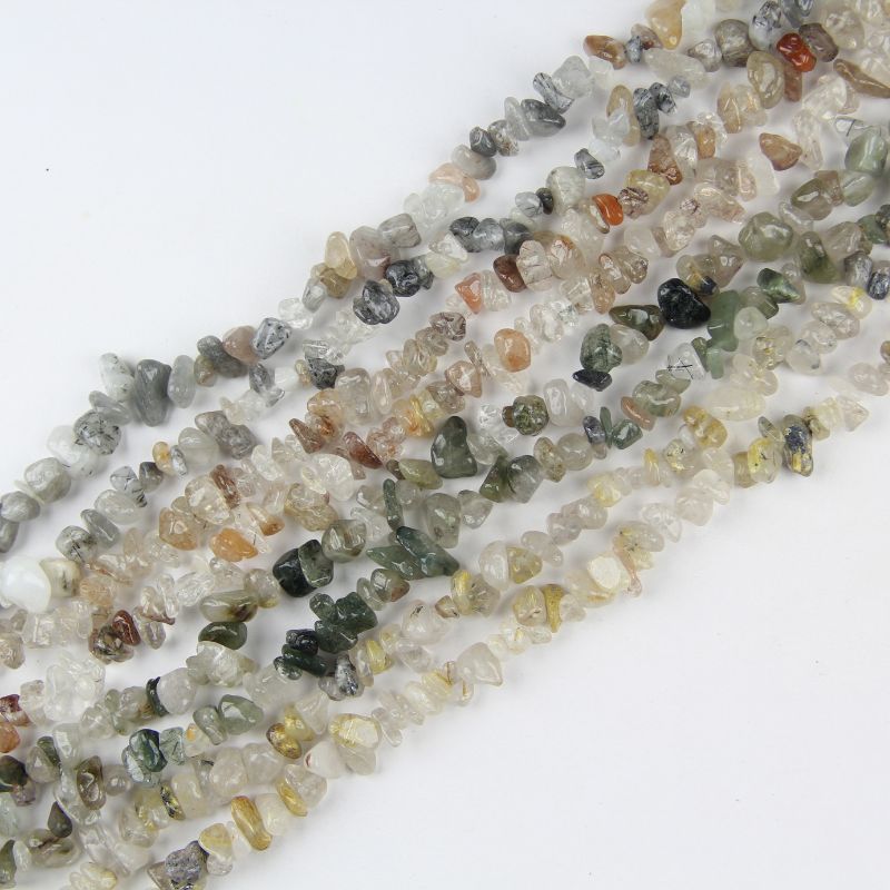 full comparison of four natural rutilated quartz necklace variants - black, golden, green, copper rutilated quartz side by side
