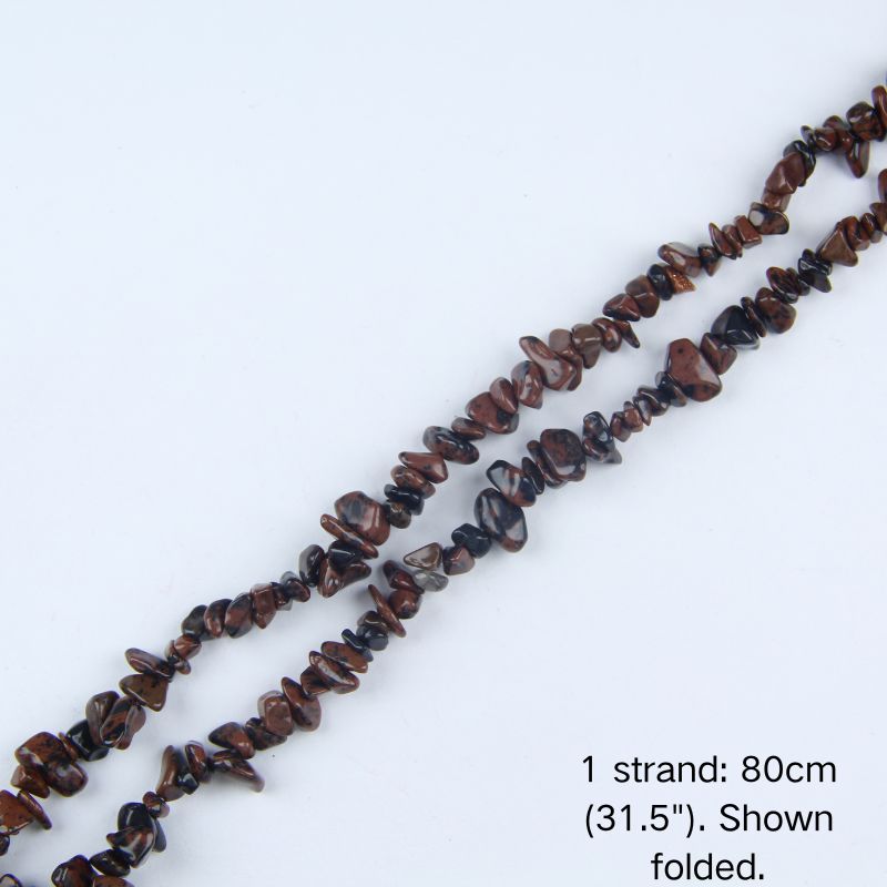 A single 80cm (31.5") strand of Golden Obsidian (Golden Swan) irregular chip beads, folded to display actual length and nylon cord for jewelry making.