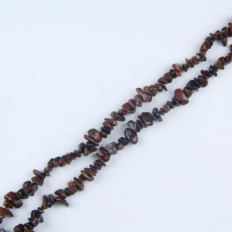 single strand golden swan obsidian long bead chain hanging naturally against white background showing full 31.5 inch length and warm gold sheen