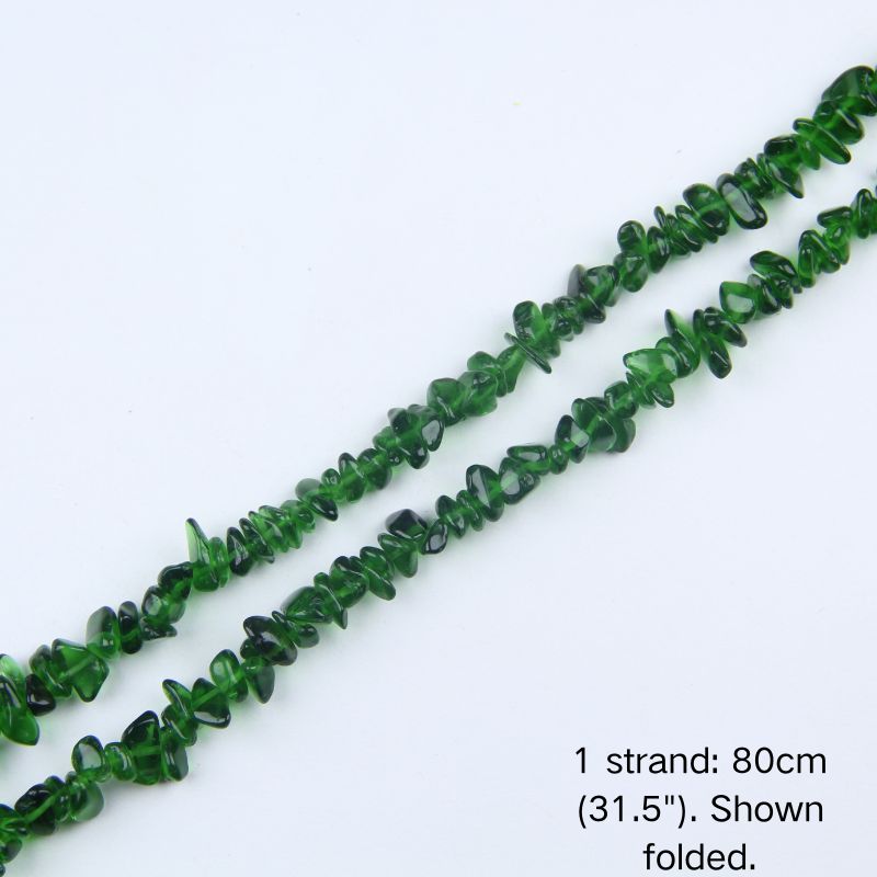 A single folded strand of green glass chip beads.