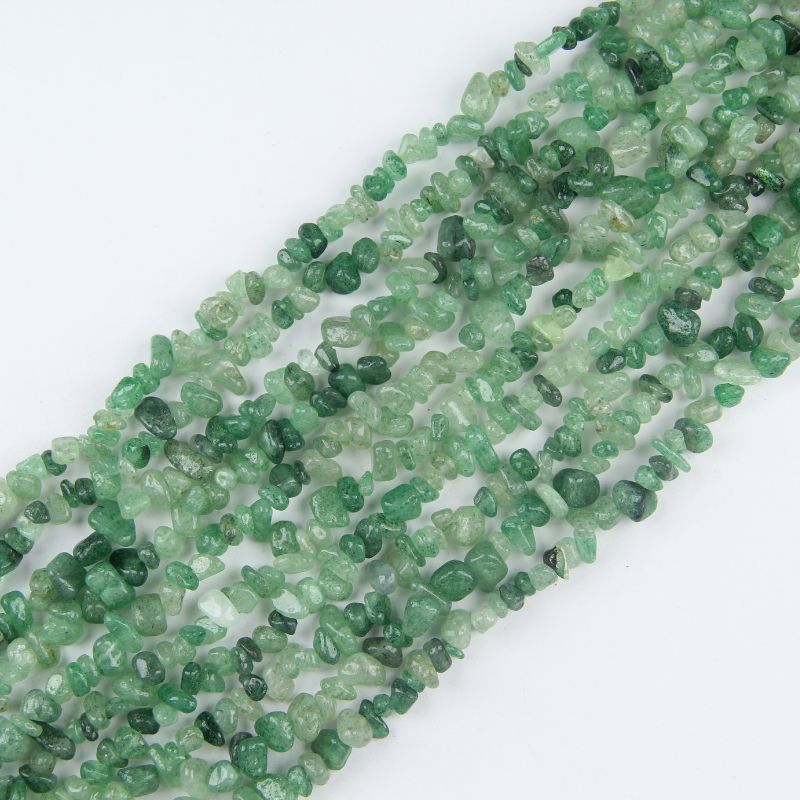 31.5 inch natural green strawberry quartz bead strand with 5-8mm irregular round beads threaded on nylon cord