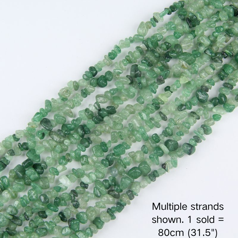 Multiple strands of 31.5" Green Strawberry irregular crystal chip beads (5-8mm) displayed as the cover image. Note: 1 strand sold per order.