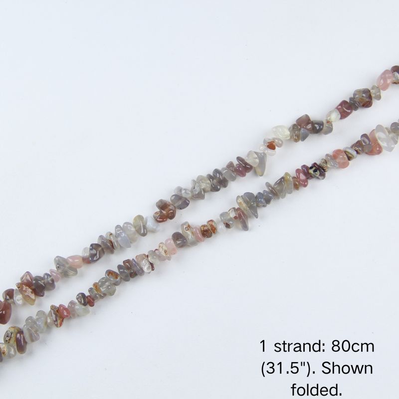 A single 80cm (31.5") strand of Grey Agate irregular chip beads, folded to display actual length and strong nylon cord. Perfect for jewelry making.