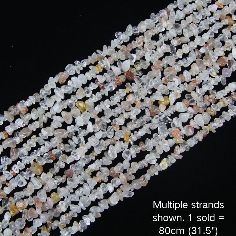 Light red hematoid quartz chip beads, multi-strand display, 5-8mm, 80cm nylon cord.