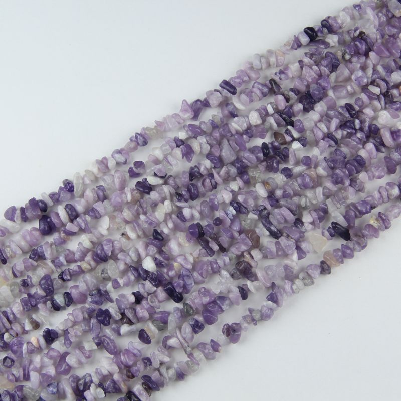 31.5 inch natural lilac crystal bead strand with 5-8mm irregular round beads threaded on nylon cord