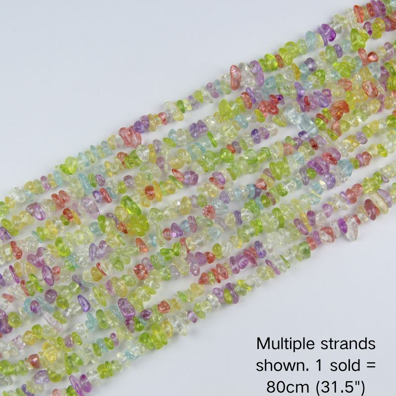 Multiple strands of 31.5" mixed colorful irregular glass chip beads (5-8mm) displayed on a white background. Note: 1 strand sold per order, measuring 80cm (31.5").