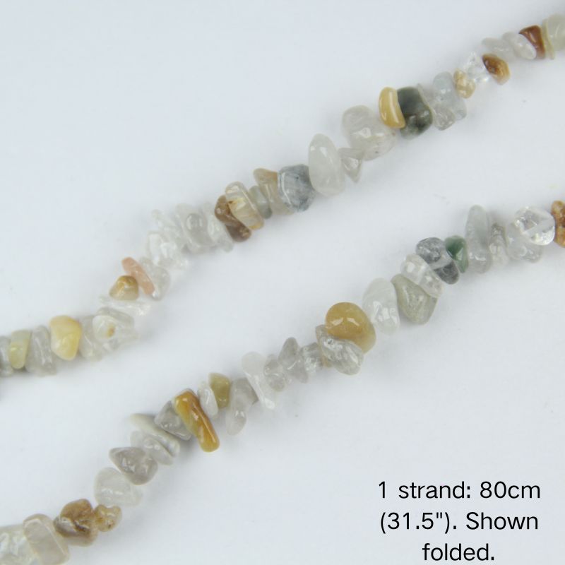 Close-up view of mixed gemstone chip cord, 80cm folded, showing 5-8mm natural raw stones.