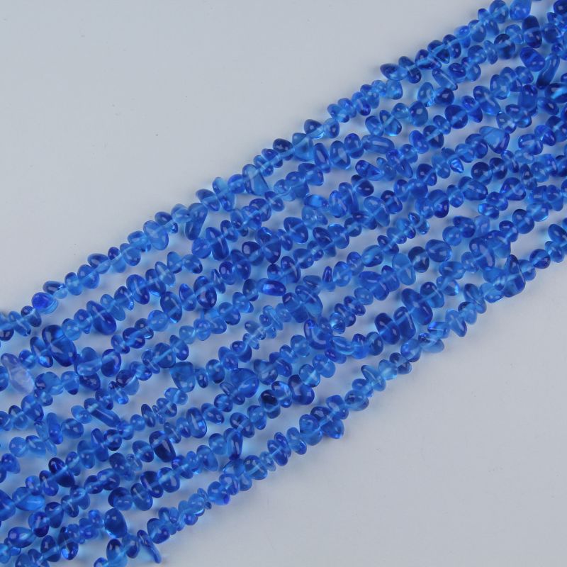 31.5 inch irregular blue glass round bead handcrafted craft supply