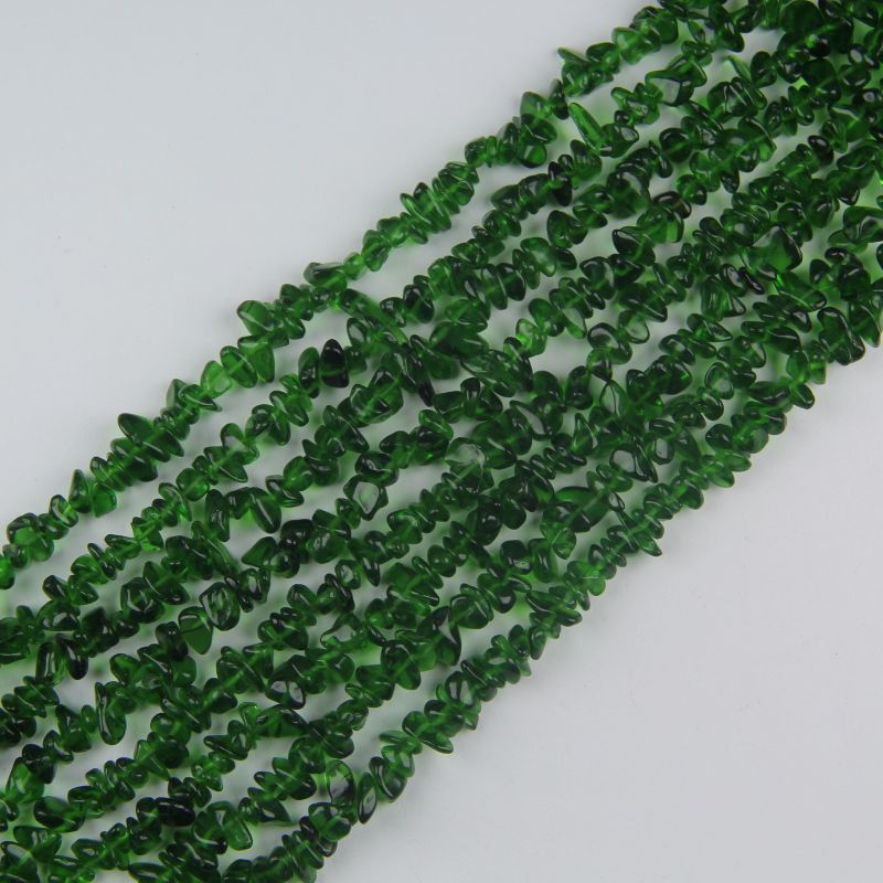 31.5 inch nature inspired irregular green glass round beads
