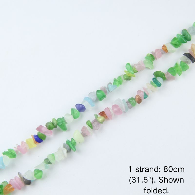 A single 80cm (31.5") strand of Artificial Multi-Color Cat's Eye chips, shown folded to display actual length.
