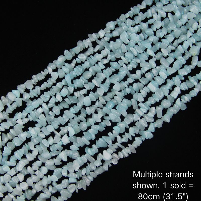 Multiple strands of natural blue chalcedony crushed stone chip beads, 80cm (31.5") per strand for jewelry making.