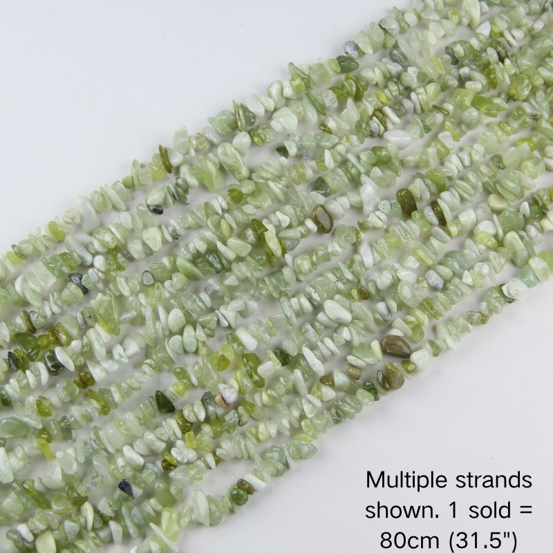 Multiple strands of natural mint green jade chip beads, 80cm (31.5") per strand for DIY jewelry making.