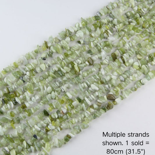 Multiple strands of natural mint green jade chip beads, 80cm (31.5") per strand for DIY jewelry making.