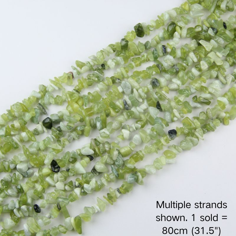 Multiple strands of natural green new jade chip beads, 31.5 inches per strand for jewelry making
