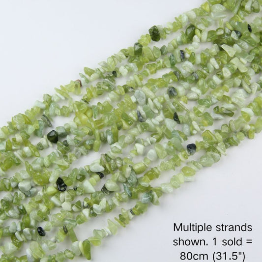 Multiple strands of natural green new jade chip beads, 31.5 inches per strand for jewelry making