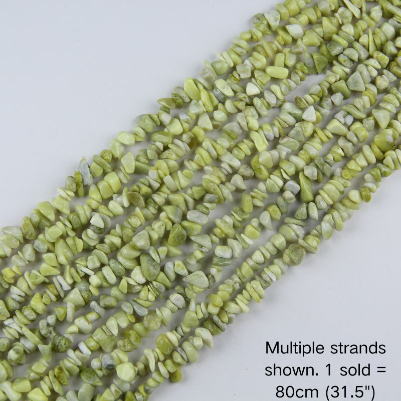 Multiple strands of natural lemon jade chip beads, 80cm (31.5") per strand for jewelry making.