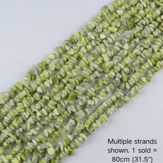 Multiple strands of natural lemon jade chip beads, 80cm (31.5") per strand for jewelry making.